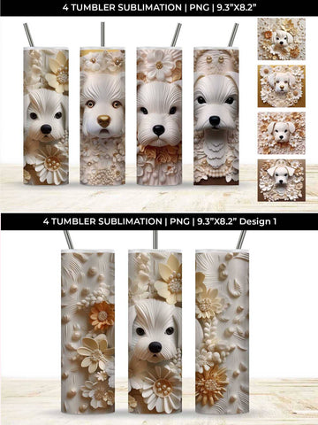 3D white Floral Maltese Dog Tumbler Wrap 20 oz Sublimation PNG Bundle Free For Commercial Use Sublimation Sintegra 