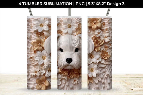 3D white Floral Maltese Dog Tumbler Wrap 20 oz Sublimation PNG Bundle Free For Commercial Use Sublimation Sintegra 