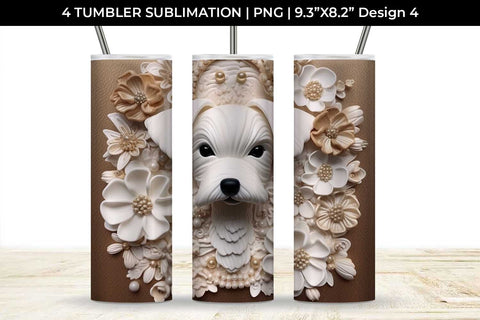 3D white Floral Maltese Dog Tumbler Wrap 20 oz Sublimation PNG Bundle Free For Commercial Use Sublimation Sintegra 