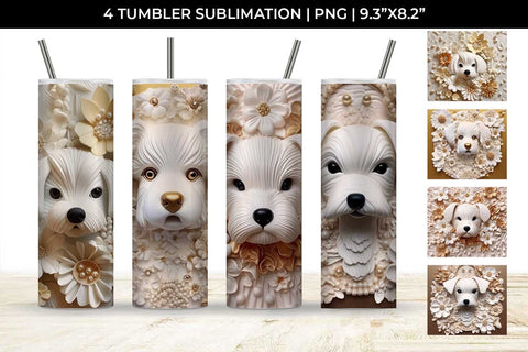 3D white Floral Maltese Dog Tumbler Wrap 20 oz Sublimation PNG Bundle Free For Commercial Use Sublimation Sintegra 
