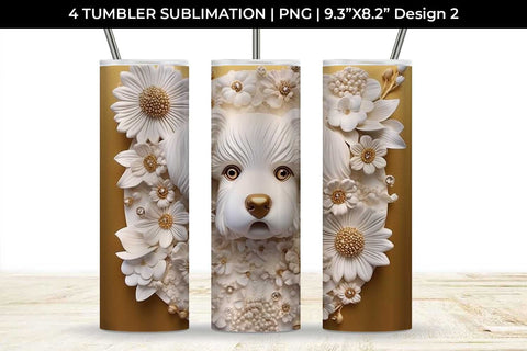3D white Floral Maltese Dog Tumbler Wrap 20 oz Sublimation PNG Bundle Free For Commercial Use Sublimation Sintegra 