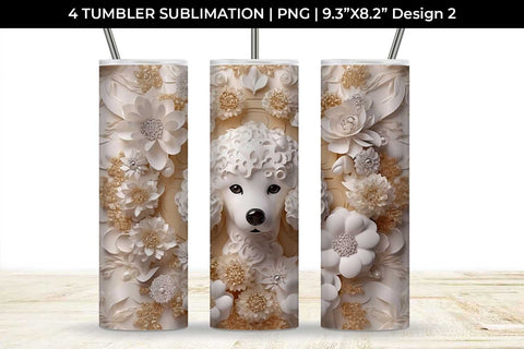 3D white Floral Poodle Dog Tumbler Wrap 20 oz Sublimation PNG Bundle Free For Commercial Use Sublimation Sintegra 