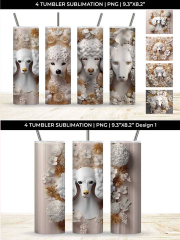 3D white Floral Poodle Dog Tumbler Wrap 20 oz Sublimation PNG Bundle Free For Commercial Use Sublimation Sintegra 