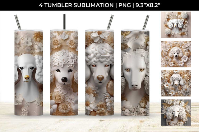 3D white Floral Poodle Dog Tumbler Wrap 20 oz Sublimation PNG Bundle Free For Commercial Use Sublimation Sintegra 