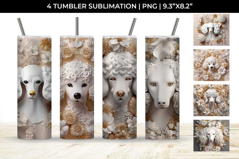 3D white Floral Poodle Dog Tumbler Wrap 20 oz Sublimation PNG Bundle Free For Commercial Use Sublimation Sintegra 