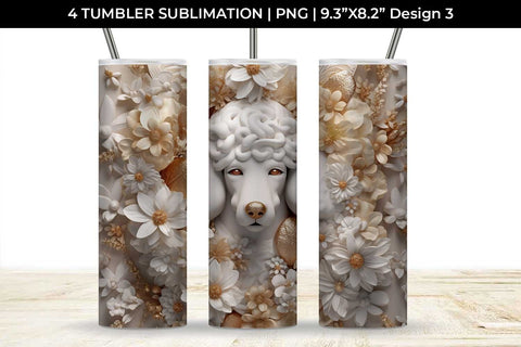 3D white Floral Poodle Dog Tumbler Wrap 20 oz Sublimation PNG Bundle Free For Commercial Use Sublimation Sintegra 