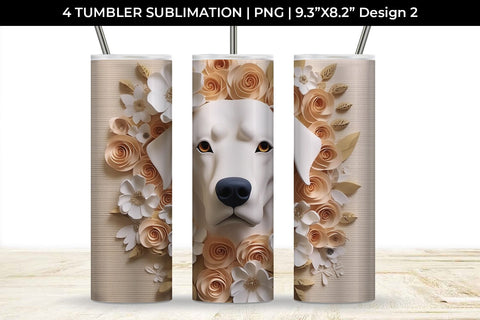 3D white Floral Rottweiler Dog Tumbler Wrap 20 oz Sublimation PNG Bundle Free For Commercial Use Sublimation Sintegra 