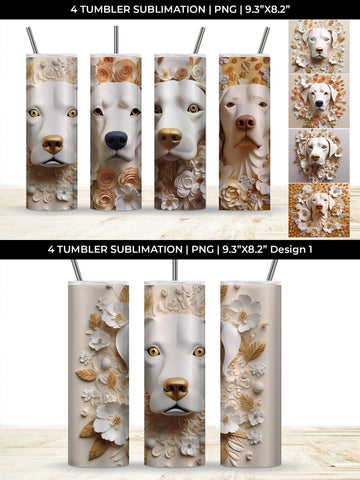 3D white Floral Rottweiler Dog Tumbler Wrap 20 oz Sublimation PNG Bundle Free For Commercial Use Sublimation Sintegra 