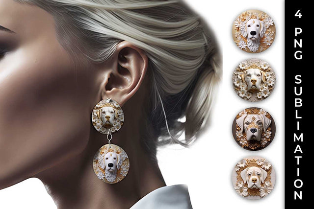 3D white Floral Saint Bernard Dog Earrings Sublimation PNG Bundle Free For Commercial Use Sublimation Sintegra 