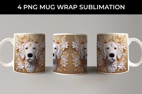 3D white Floral Saint Bernard Dog Mug Sublimation PNG Bundle Free For Commercial Use Sublimation Sintegra 