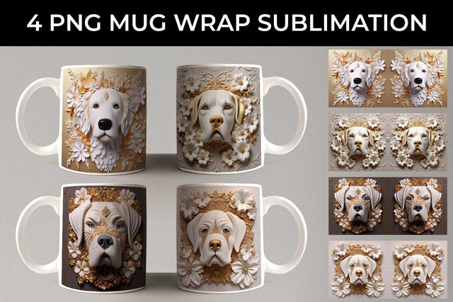 3D white Floral Saint Bernard Dog Mug Sublimation PNG Bundle Free For Commercial Use Sublimation Sintegra 