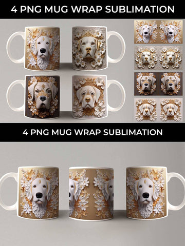 3D white Floral Saint Bernard Dog Mug Sublimation PNG Bundle Free For Commercial Use Sublimation Sintegra 