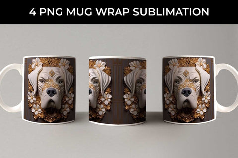 3D white Floral Saint Bernard Dog Mug Sublimation PNG Bundle Free For Commercial Use Sublimation Sintegra 