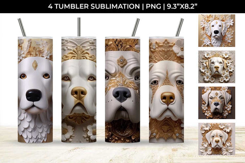 3D white Floral Saint Bernard Dog Tumbler Wrap 20 oz Sublimation PNG Bundle Free For Commercial Use Sublimation Sintegra 