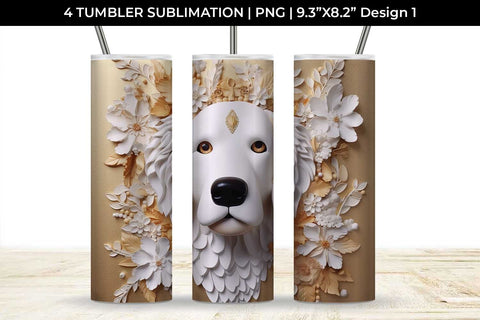3D white Floral Saint Bernard Dog Tumbler Wrap 20 oz Sublimation PNG Bundle Free For Commercial Use Sublimation Sintegra 