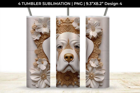 3D white Floral Saint Bernard Dog Tumbler Wrap 20 oz Sublimation PNG Bundle Free For Commercial Use Sublimation Sintegra 