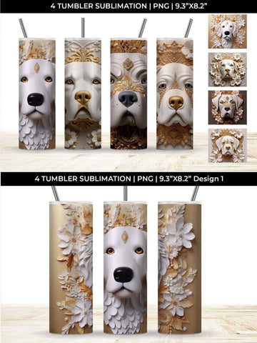 3D white Floral Saint Bernard Dog Tumbler Wrap 20 oz Sublimation PNG Bundle Free For Commercial Use Sublimation Sintegra 