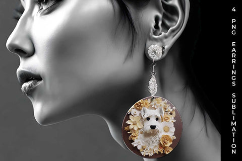 3D white Floral Schnauzer Dog Earrings Sublimation PNG Bundle Free For Commercial Use Sublimation Sintegra 