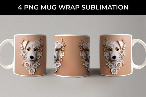 3D white Floral Schnauzer Dog Mug Sublimation PNG Bundle Free For Commercial Use Sublimation Sintegra 