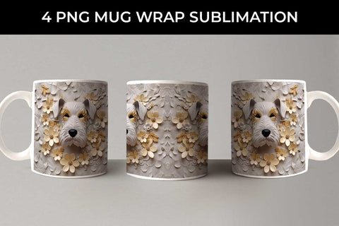 3D white Floral Schnauzer Dog Mug Sublimation PNG Bundle Free For Commercial Use Sublimation Sintegra 