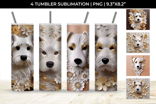 3D white Floral Schnauzer Dog Tumbler Wrap 20 oz Sublimation PNG Bundle Free For Commercial Use Sublimation Sintegra 