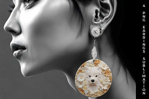 3D white Floral Westie Dog Earrings Sublimation PNG Bundle Free For Commercial Use Sublimation Sintegra 