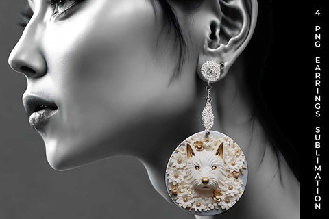 3D white Floral Westie Dog Earrings Sublimation PNG Bundle Free For Commercial Use Sublimation Sintegra 