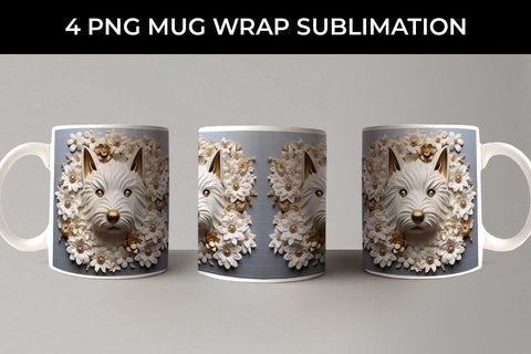 3D white Floral Westie Dog Mug Sublimation PNG Bundle Free For Commercial Use Sublimation Sintegra 