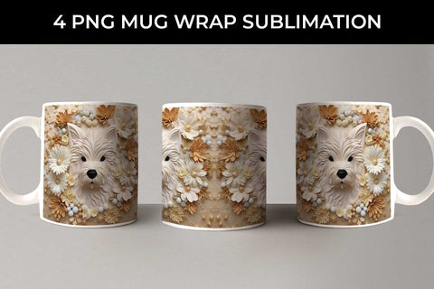 3D white Floral Westie Dog Mug Sublimation PNG Bundle Free For Commercial Use Sublimation Sintegra 