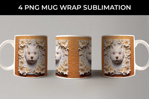3D white Floral Westie Dog Mug Sublimation PNG Bundle Free For Commercial Use Sublimation Sintegra 
