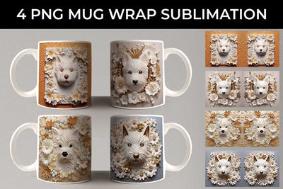3D white Floral Westie Dog Mug Sublimation PNG Bundle Free For Commercial Use Sublimation Sintegra 
