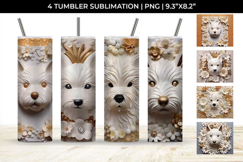 3D white Floral Westie Dog Tumbler Wrap 20 oz Sublimation PNG Bundle Free For Commercial Use Sublimation Sintegra 