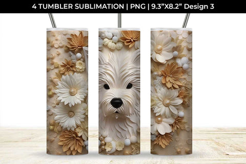 3D white Floral Westie Dog Tumbler Wrap 20 oz Sublimation PNG Bundle Free For Commercial Use Sublimation Sintegra 