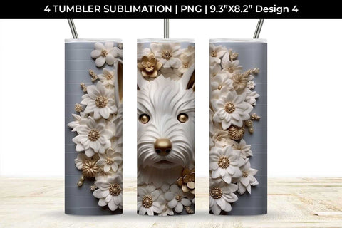 3D white Floral Westie Dog Tumbler Wrap 20 oz Sublimation PNG Bundle Free For Commercial Use Sublimation Sintegra 