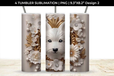 3D white Floral Westie Dog Tumbler Wrap 20 oz Sublimation PNG Bundle Free For Commercial Use Sublimation Sintegra 