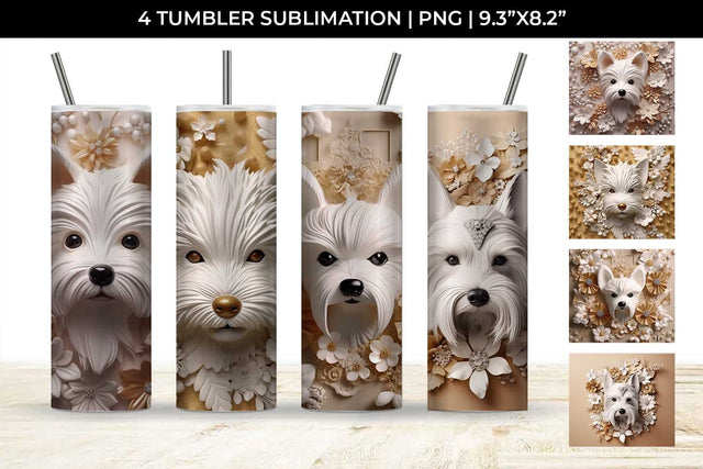 3D white Floral Yorkshire Terrier Dog Tumbler Wrap 20 oz Sublimation PNG Bundle Free For Commercial Use Sublimation Sintegra 