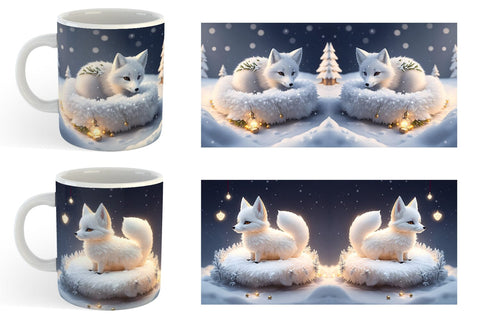 3D White Fox Christmas snow Mug Wrap | Sublimation Coffee Cup Sublimation artnoy 