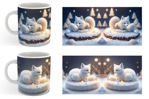 3D White Fox Christmas snow Mug Wrap | Sublimation Coffee Cup Sublimation artnoy 