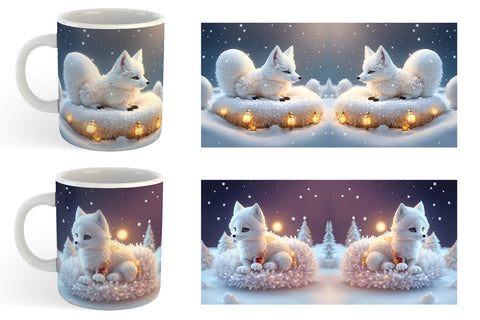 3D White Fox Christmas snow Mug Wrap | Sublimation Coffee Cup Sublimation artnoy 