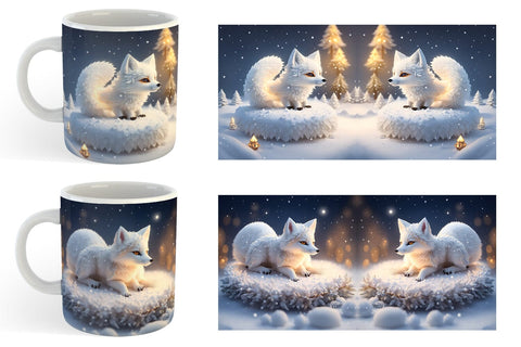 3D White Fox Christmas snow Mug Wrap | Sublimation Coffee Cup Sublimation artnoy 