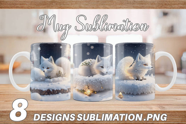 3D White Fox Christmas snow Mug Wrap | Sublimation Coffee Cup Sublimation artnoy 