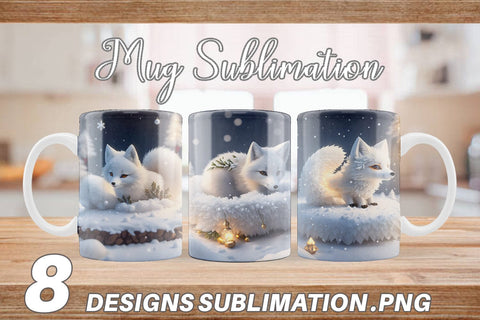 3D White Fox Christmas snow Mug Wrap | Sublimation Coffee Cup Sublimation artnoy 