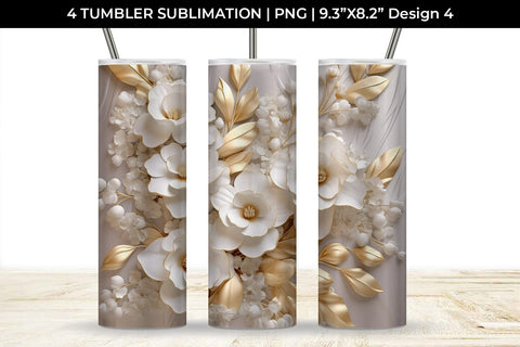 3D white Freezia Flowers Tumbler Wrap 20 oz Sublimation PNG Bundle Free For Commercial Use Sublimation Sintegra 