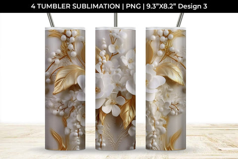 3D white Freezia Flowers Tumbler Wrap 20 oz Sublimation PNG Bundle Free For Commercial Use Sublimation Sintegra 