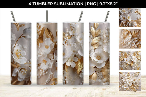 3D white Freezia Flowers Tumbler Wrap 20 oz Sublimation PNG Bundle Free For Commercial Use Sublimation Sintegra 