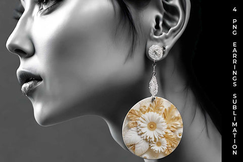 3D white Gerbera Flowers Earrings Sublimation PNG Bundle Free For Commercial Use Sublimation Sintegra 