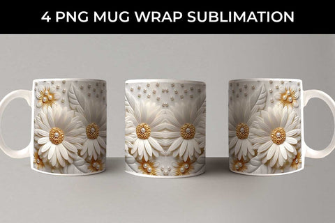 3D white Gerbera Flowers Mug Sublimation PNG Bundle Free For Commercial Use Sublimation Sintegra 