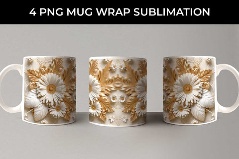 3D white Gerbera Flowers Mug Sublimation PNG Bundle Free For Commercial Use Sublimation Sintegra 