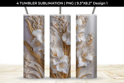 3D white Gladiolus Flowers Tumbler Wrap 20 oz Sublimation PNG Bundle Free For Commercial Use Sublimation Sintegra 