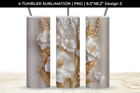 3D white Gladiolus Flowers Tumbler Wrap 20 oz Sublimation PNG Bundle Free For Commercial Use Sublimation Sintegra 